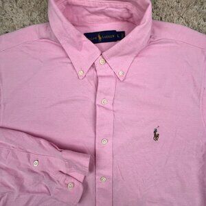 Ralph Lauren Men Button Up Shirt Long Sleeve Cotton Size Large Solid Pink Knit